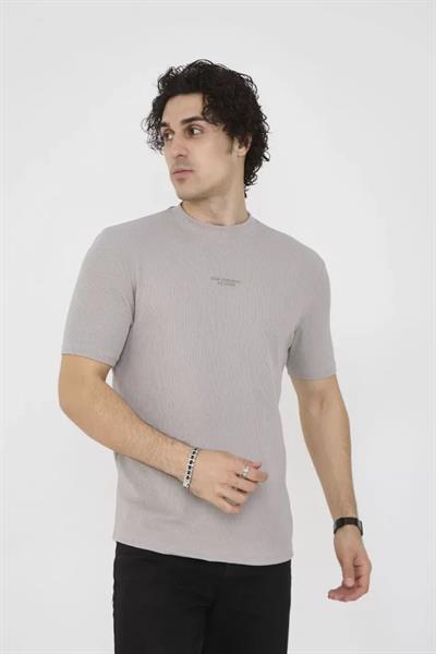Unisex Bisiklet Yaka Slim Fit T-Shirt- Boyalı Gri