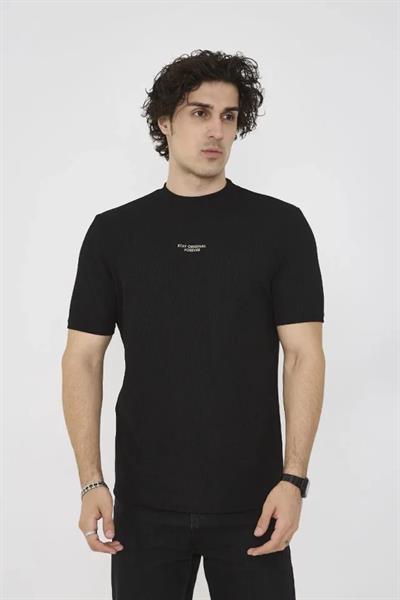 Unisex Bisiklet Yaka Slim Fit T-Shirt- Siyah
