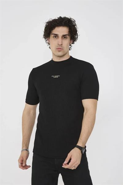Unisex Bisiklet Yaka Slim Fit T-Shirt- Siyah