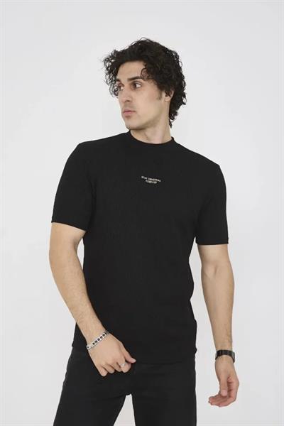 Unisex Bisiklet Yaka Slim Fit T-Shirt- Siyah