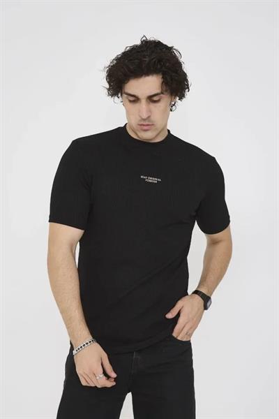 Unisex Bisiklet Yaka Slim Fit T-Shirt- Siyah