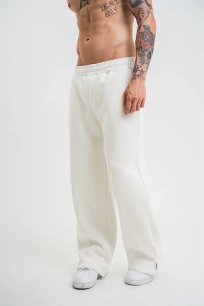 Unisex Boru Paça Baggy Eşofman Pantolon - Beyaz