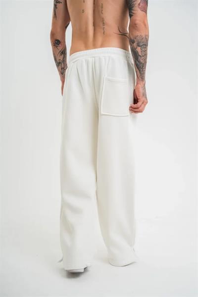 Unisex Boru Paça Baggy Eşofman Pantolon - Beyaz