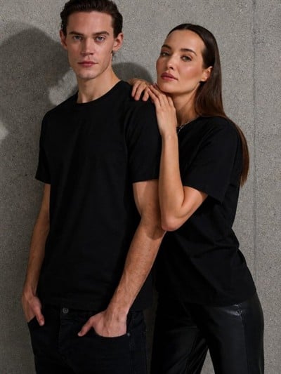 Unisex Kısa Kollu Bisiklet Yaka Basic Viskon Bluz