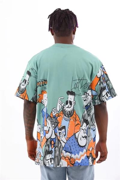 Unisex Oversize Baskılı Bisiklet Yaka T-Shirt - Mint Yeşili