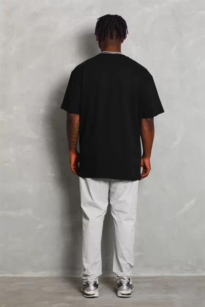 Unisex Oversize Düz Bisiklet Yaka T-Shirt - Siyah