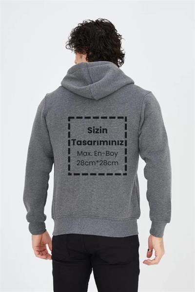 Unisex Tam Fermuarlı Kapşonlu Özel Tasarım SweatShirt - Antrasit