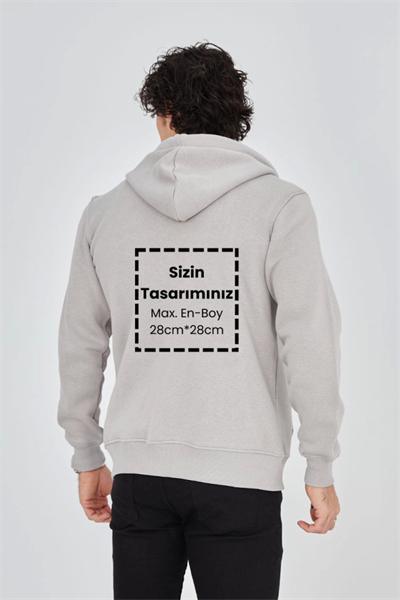 Unisex Tam Fermuarlı Kapşonlu Özel Tasarım SweatShirt - Boyama Gri