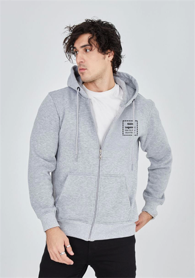 Unisex Tam Fermuarlı Kapşonlu Özel Tasarım SweatShirt - Gri