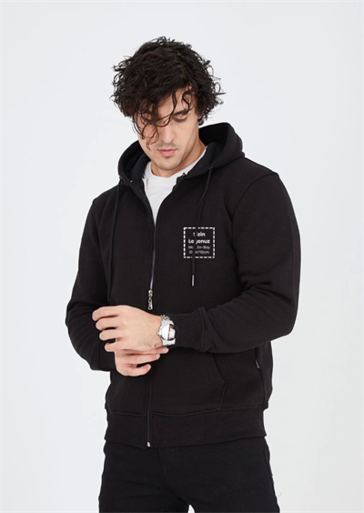Unisex Tam Fermuarlı Kapşonlu Özel Tasarım SweatShirt - Siyah