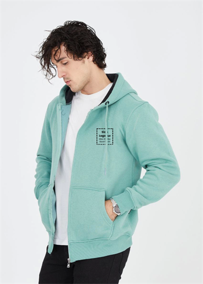Unisex Tam Fermuarlı Kapşonlu Özel Tasarım SweatShirt - Mint Yeşili