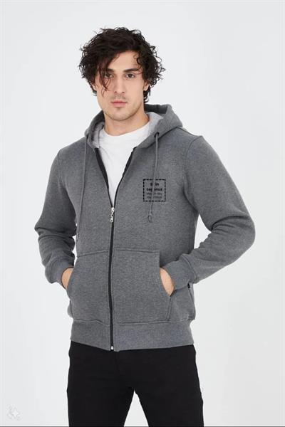 Unisex Tam Fermuarlı Kapşonlu Özel Tasarım SweatShirt - Antrasit