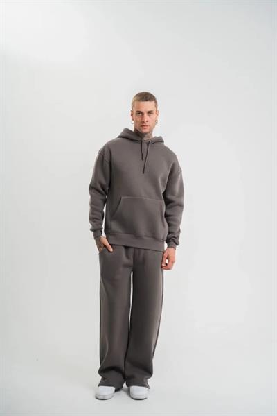 Unisex Uzun Kol Kapşonlu Eşofman Takım - Füme