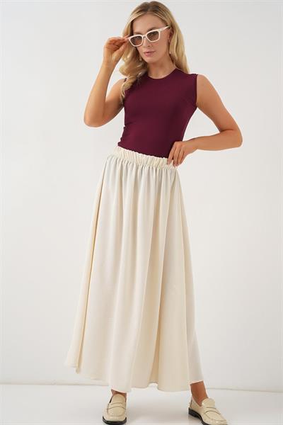 Uzun Ayrobin Etek 8050 - Krem