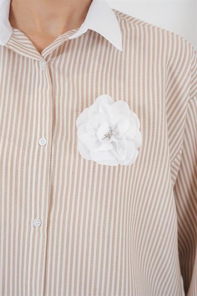 Uzun Çizgili Gömlek 5962 - Bej