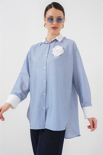 Uzun Çizgili Gömlek 5962 - Mavi
