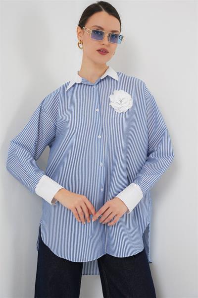 Uzun Çizgili Gömlek 5962 - Mavi