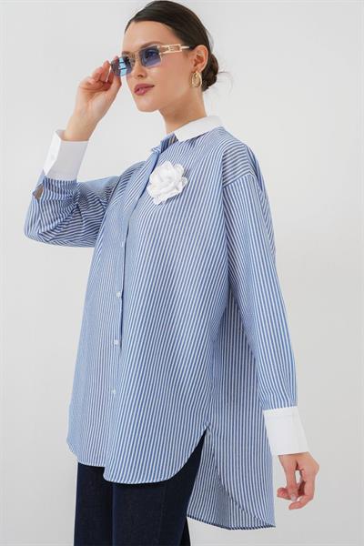 Uzun Çizgili Gömlek 5962 - Mavi