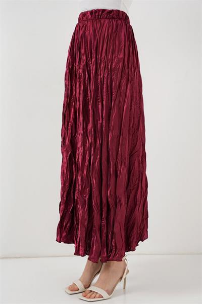 Uzun Kırışık Etek 8034 - Bordo