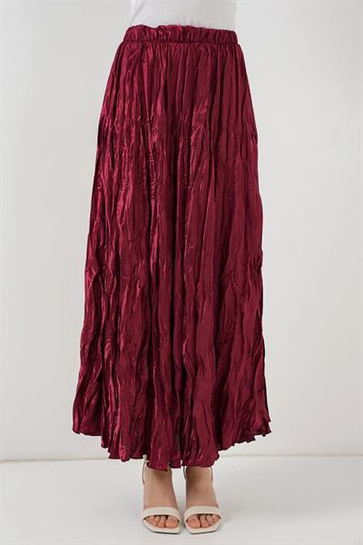 Uzun Kırışık Etek 8034 - Bordo