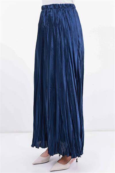 Uzun Kırışık Etek 8034 - D.Lacivert