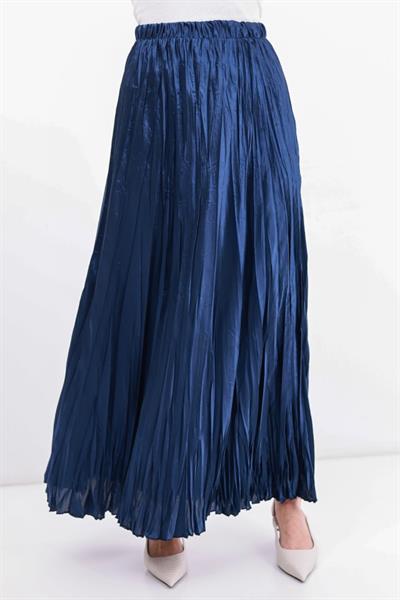 Uzun Kırışık Etek 8034 - D.Lacivert