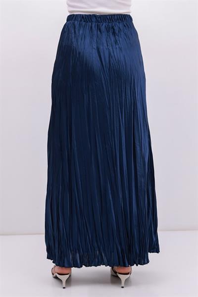 Uzun Kırışık Etek 8034 - D.Lacivert