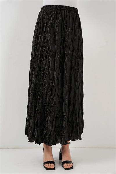 Uzun Kırışık Etek 8034 - Siyah