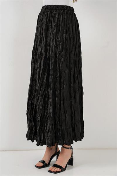 Uzun Kırışık Etek 8034 - Siyah