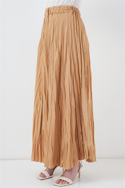 Uzun Kırışık Etek 8042 - Bisküvi