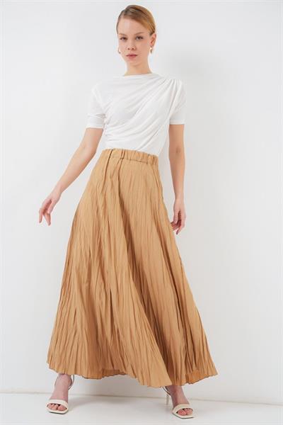 Uzun Kırışık Etek 8042 - Bisküvi