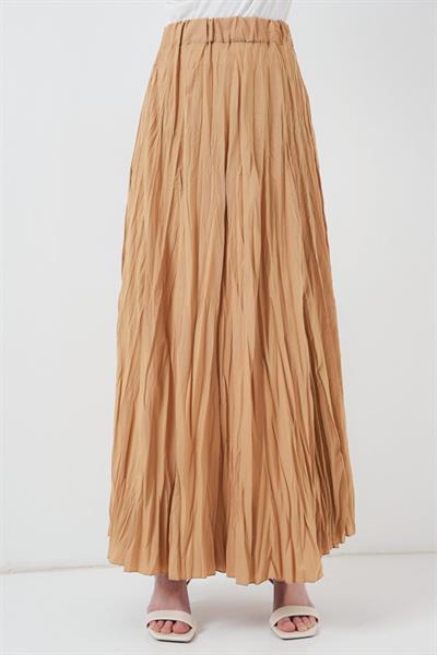 Uzun Kırışık Etek 8042 - Bisküvi