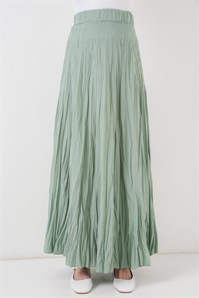 Uzun Kırışık Etek 8042 - Çağla