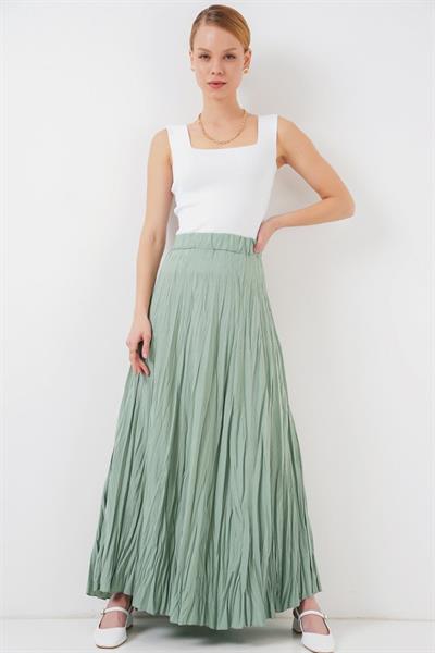 Uzun Kırışık Etek 8042 - Çağla
