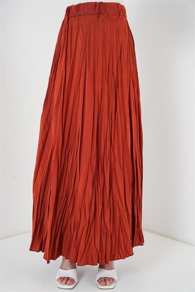 Uzun Kırışık Etek 8042 - Kiremit