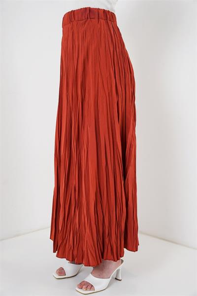 Uzun Kırışık Etek 8042 - Kiremit