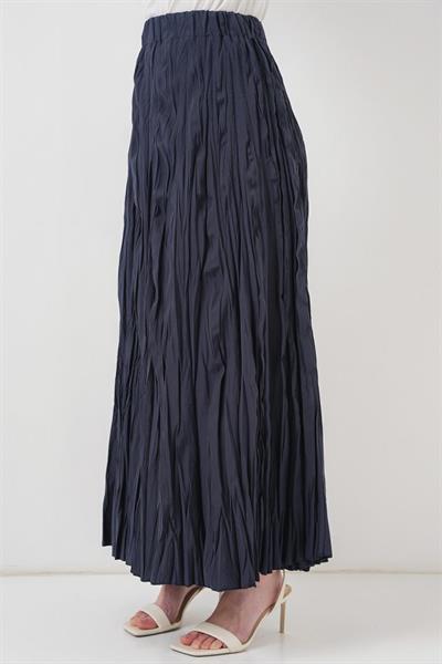 Uzun Kırışık Etek 8042 - Lacivert