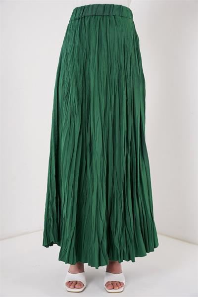 Uzun Kırışık Etek 8042 - Zümrüt Yeşili