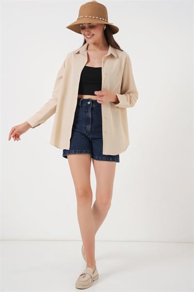 Uzun Kol Basic Gömlek 20279 - Bej