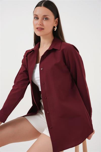 Uzun Kol Basic Gömlek 20279 - Bordo
