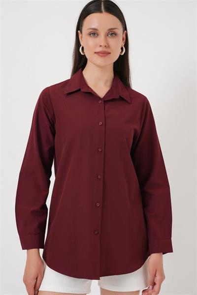 Uzun Kol Basic Gömlek 20279 - Bordo