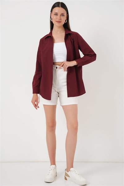 Uzun Kol Basic Gömlek 20279 - Bordo