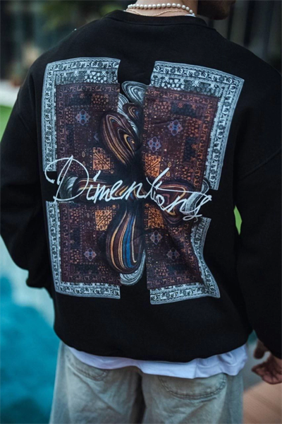 Uzun Kol Bisiklet Yaka Ön Ve Arka Baskılı SweatShirt - Siyah