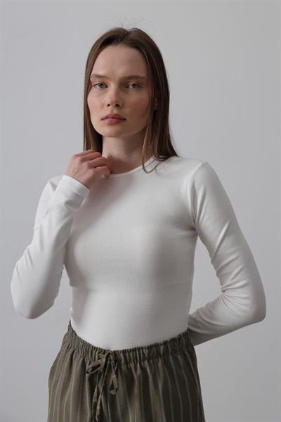 Uzun Kol Crop Top - Ekru