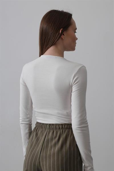 Uzun Kol Crop Top - Ekru