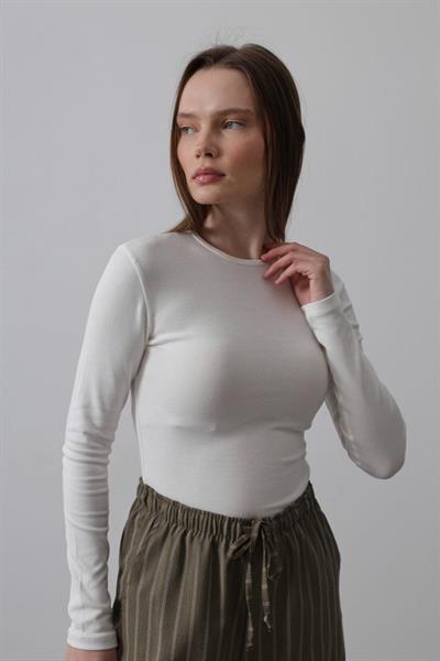 Uzun Kol Crop Top - Ekru