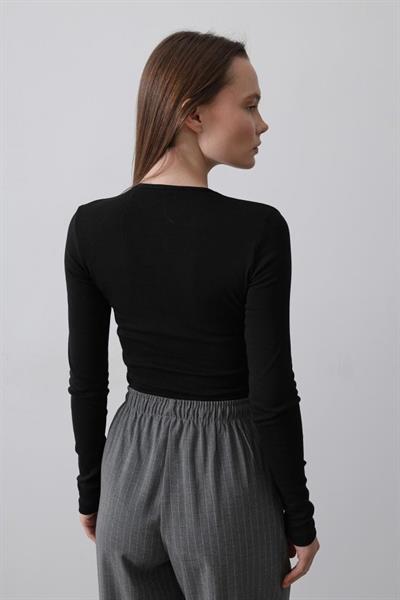 Uzun Kol Crop Top - Siyah