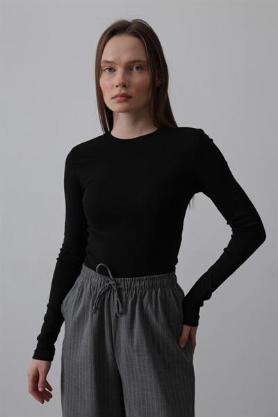 Uzun Kol Crop Top - Siyah