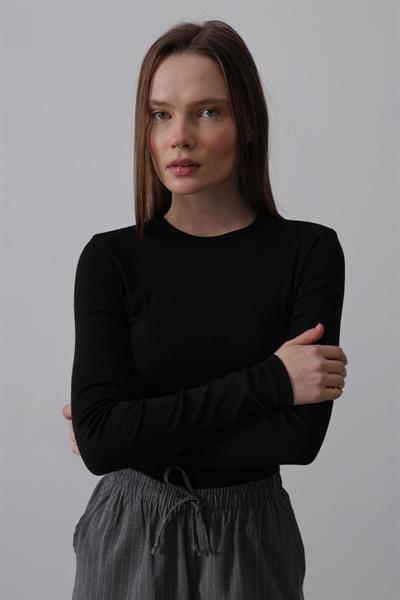 Uzun Kol Crop Top - Siyah