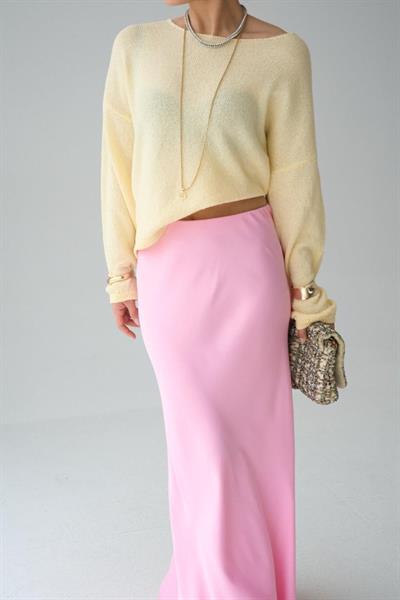 Uzun Kol Düz Kazak - Açık Sarı